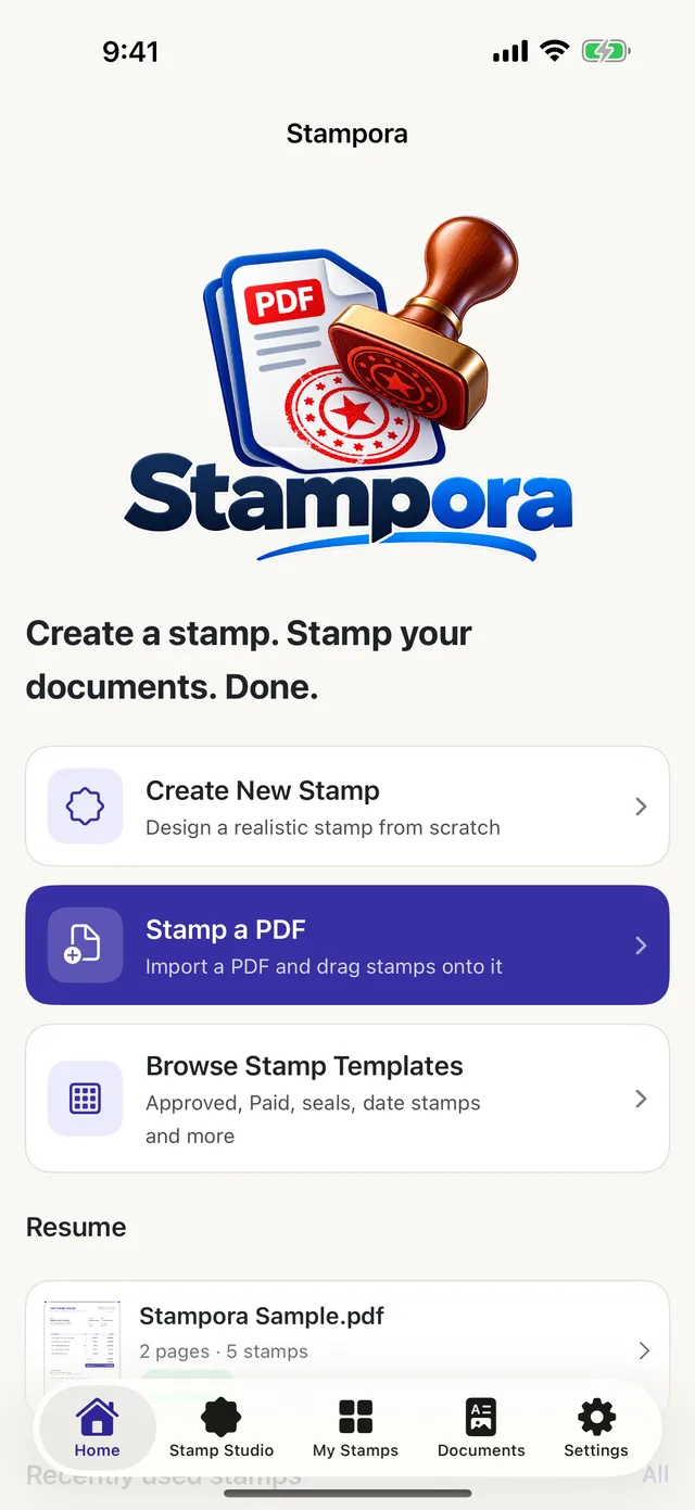 Stampora home screen